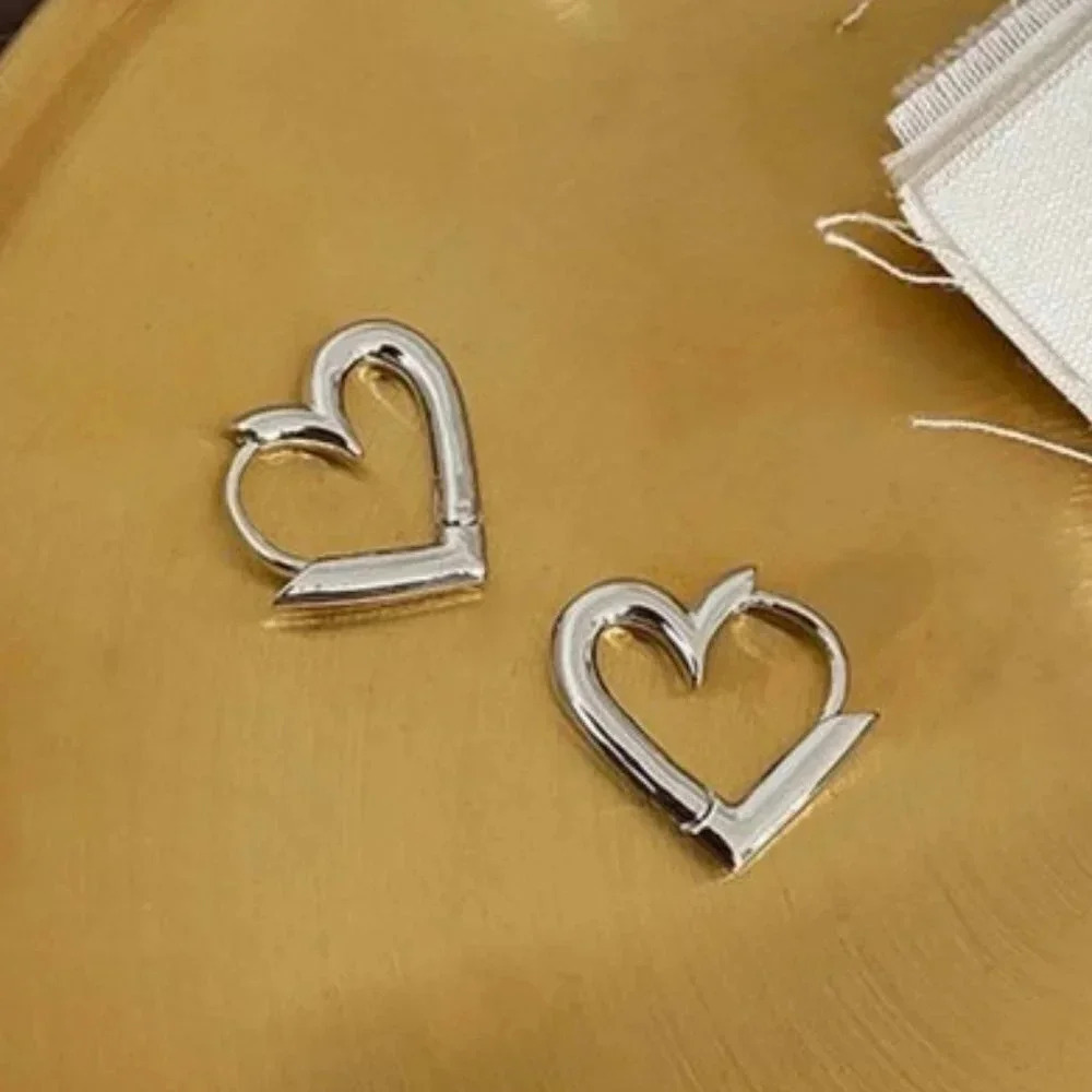 925 Sterling Silver Heart Huggie Earrings